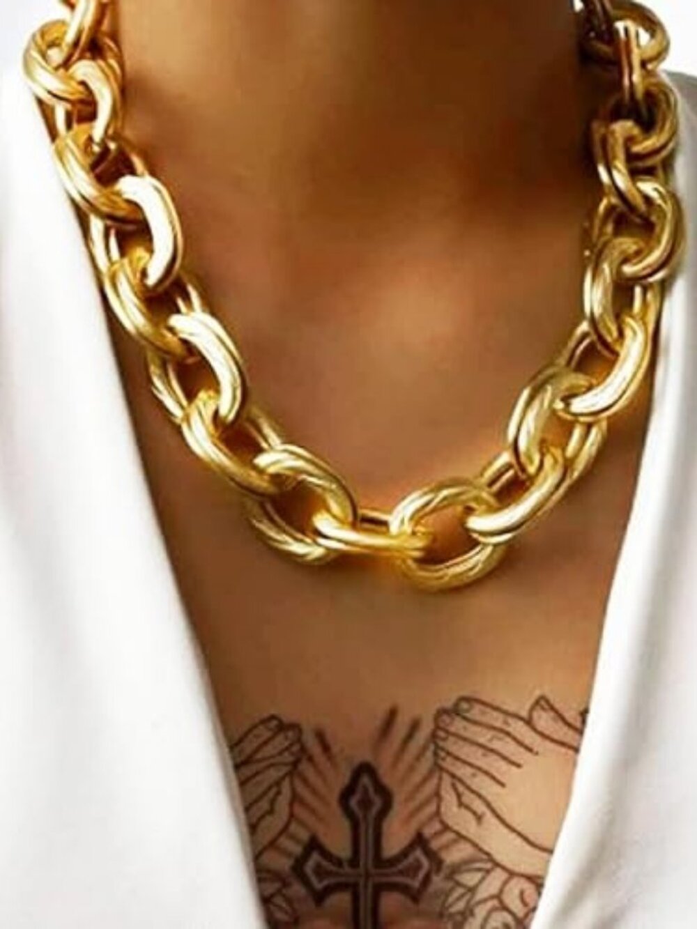 Chunky Gold Cuban Link Choker Necklace – Bold Chain Statement Piece - Picture 2 of 6